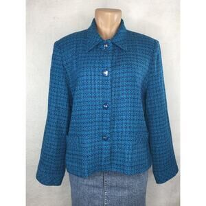 Henry-Lee Petites Blazer‎ Womens 16P Vintage Teal/Blue & Black Plaid Office